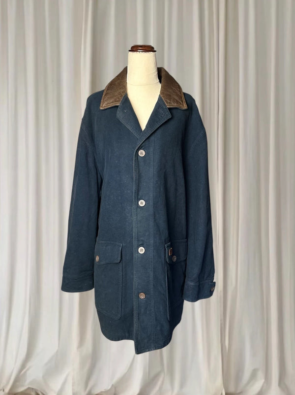 R.M.Williams Vintage Barn Coat - Navy With Leather Collar L - Image 1