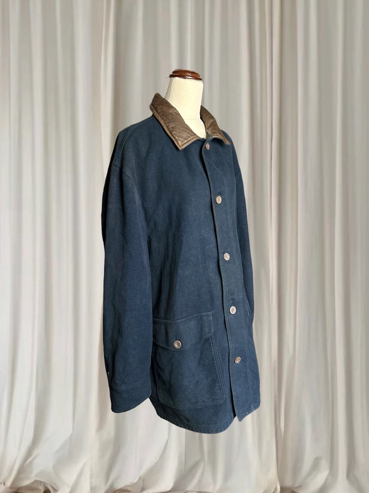 R.M.Williams Vintage Barn Coat - Navy With Leather Collar L - Image 3
