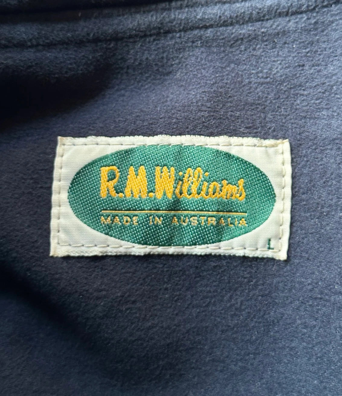 R.M.Williams Vintage Barn Coat - Navy With Leather Collar L - Image 6