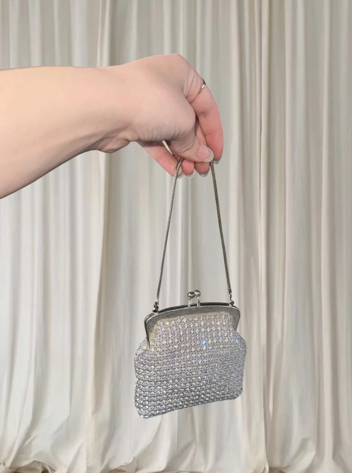 Vintage Evening Clutch Bag - Silver Rhinestone Crystal Glamour 1920s - Image 1