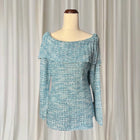 Metallic Off-the-Shoulder Knit Sweater - Blue Silver Women's M - Image 1