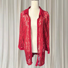 Vintage Sheer Button-Down Shirt - Elegant Red Floral Lace AU16 - Image 3