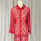 Vintage Sheer Button-Down Shirt - Elegant Red Floral Lace AU16 - Image 2
