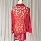 Vintage Sheer Button-Down Shirt - Elegant Red Floral Lace AU16 - Image 6