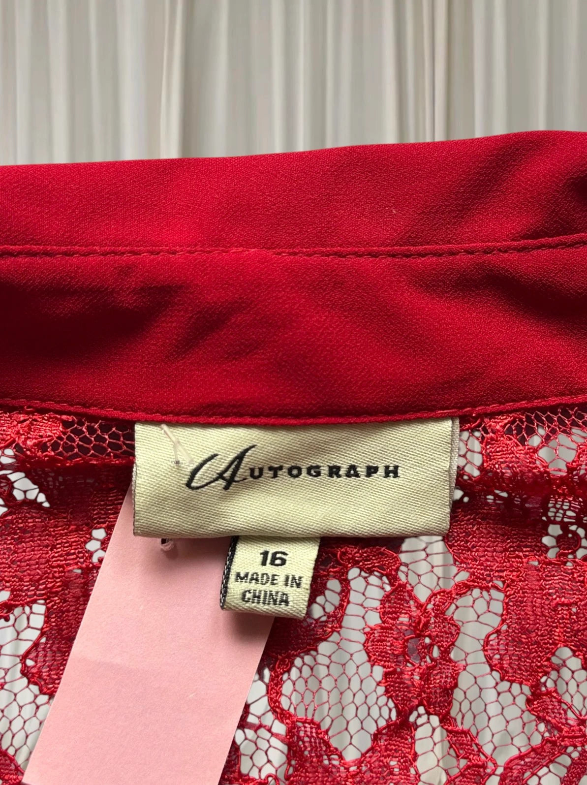 Vintage Sheer Button-Down Shirt - Elegant Red Floral Lace AU16 - Image 7