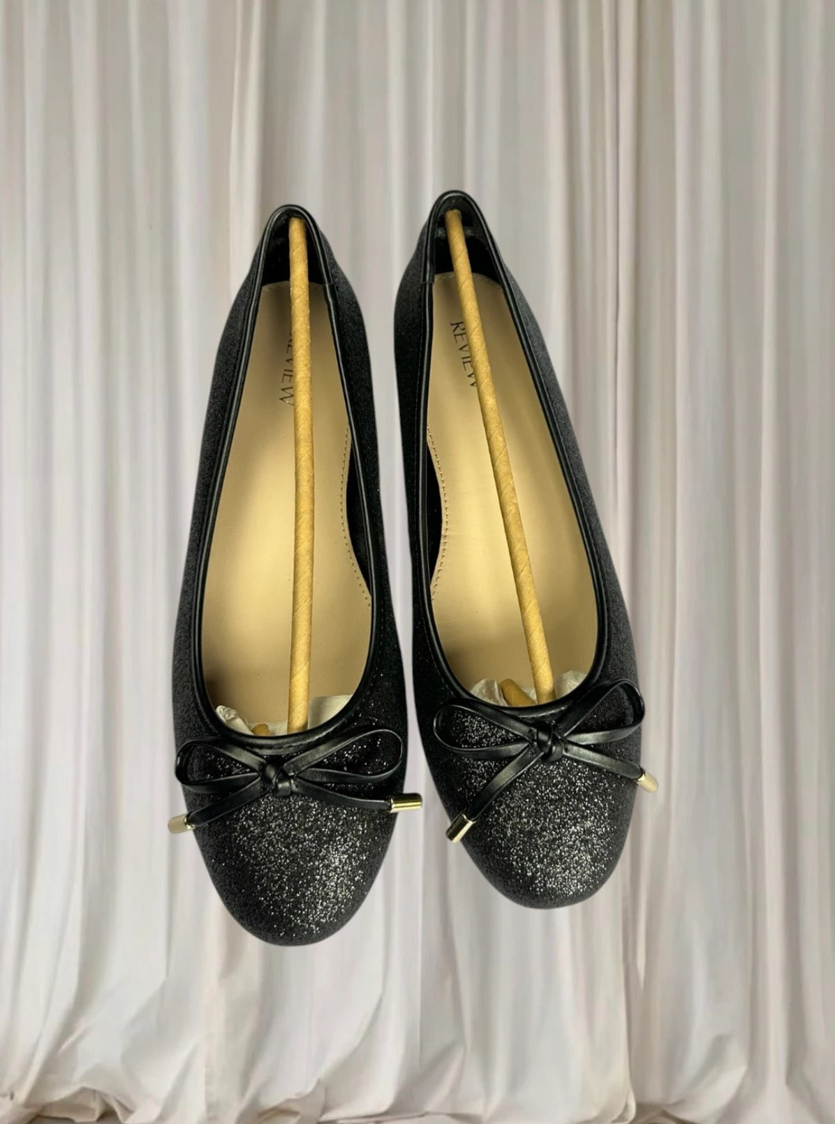 Review Ballet Flats - Zabelle Elegant Black Glitter with Bow Detail - Image 3