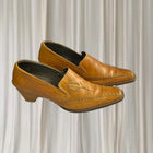 Pikolinos Leather Western Loafer Heel Boots - Tan Embroidered Block Heel - Image 1