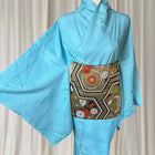 Vintage Japanese Silk Kimono - Traditional Light Blue With Obi Belt - Image 2