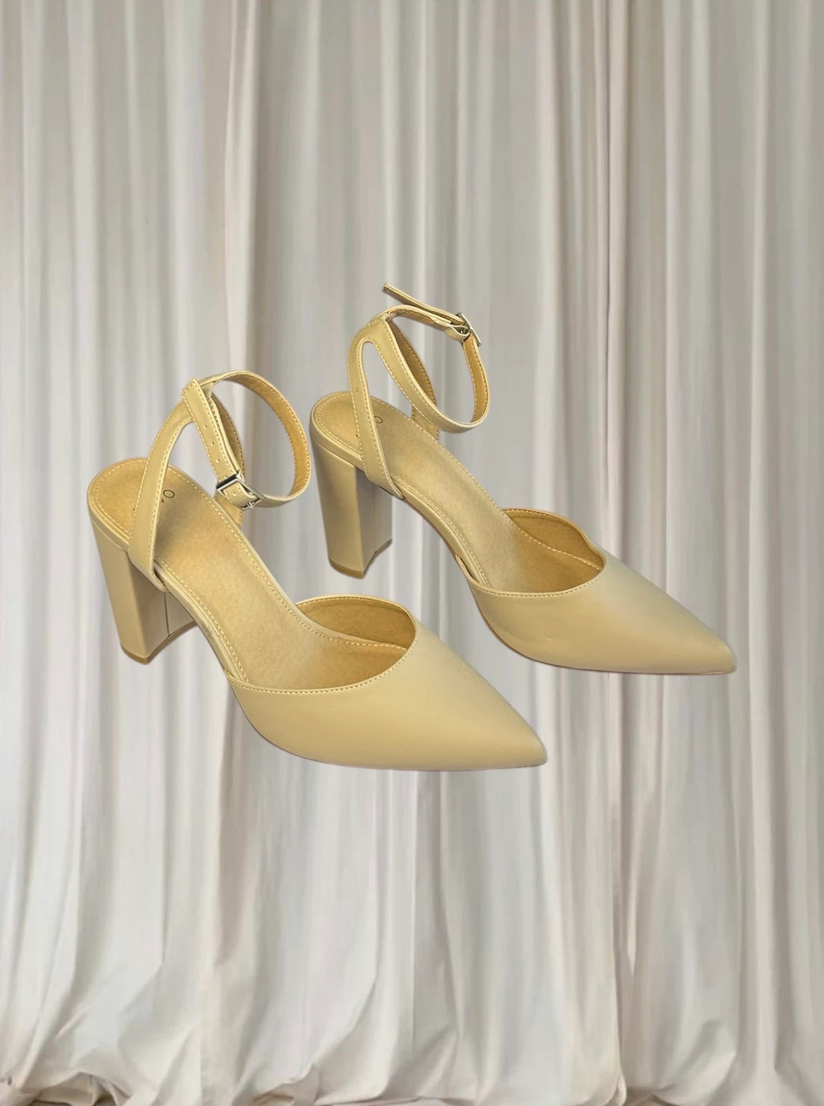 Novo Ivie Beige Pointed Toe Ankle Strap Block Heel Pumps AU 9  - Image 3