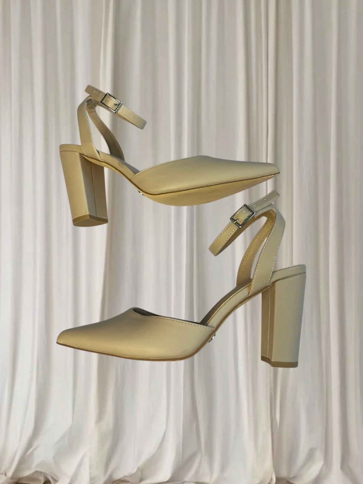 Novo Ivie Beige Pointed Toe Ankle Strap Block Heel Pumps AU 9  - Image 4