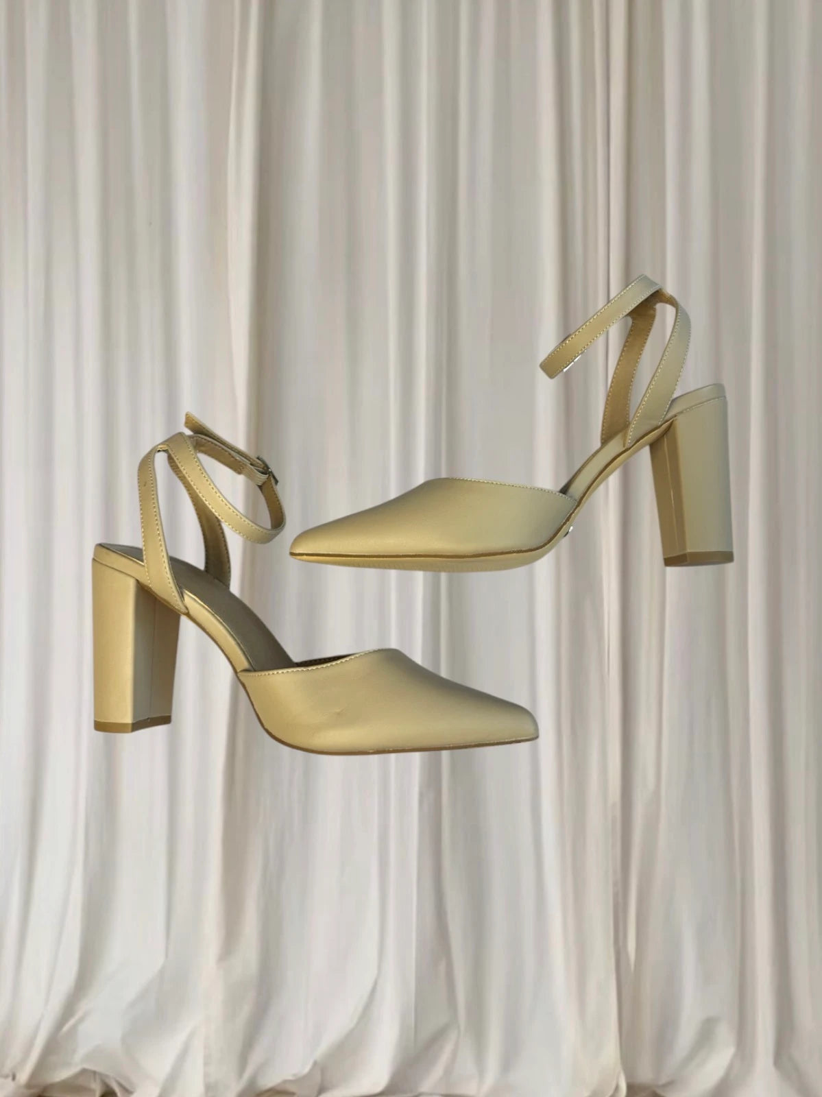 Novo Ivie Beige Pointed Toe Ankle Strap Block Heel Pumps AU 9  - Image 5