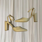 Novo Ivie Beige Pointed Toe Ankle Strap Block Heel Pumps AU 9  - Image 5