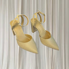 Novo Ivie Beige Pointed Toe Ankle Strap Block Heel Pumps AU 9  - Image 6