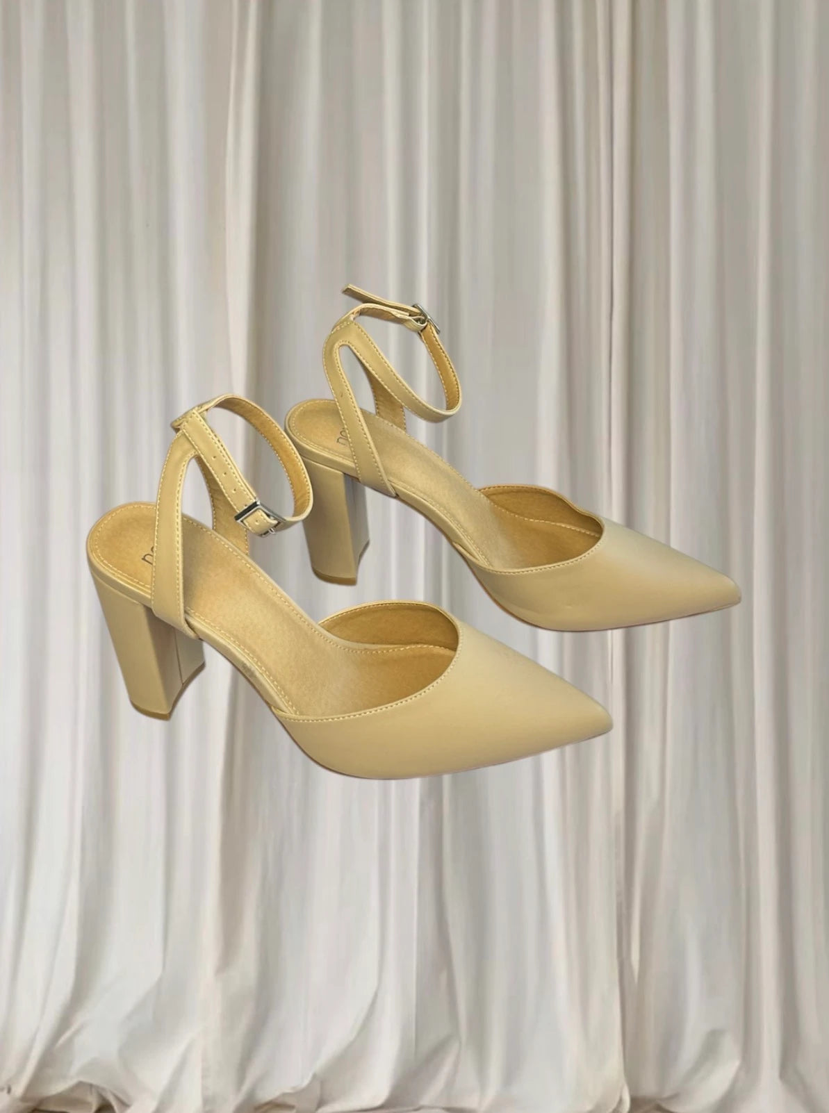 Novo Ivie Beige Pointed Toe Ankle Strap Block Heel Pumps AU 9  - Image 7