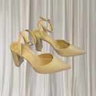 Novo Ivie Beige Pointed Toe Ankle Strap Block Heel Pumps AU 9  - Image 7