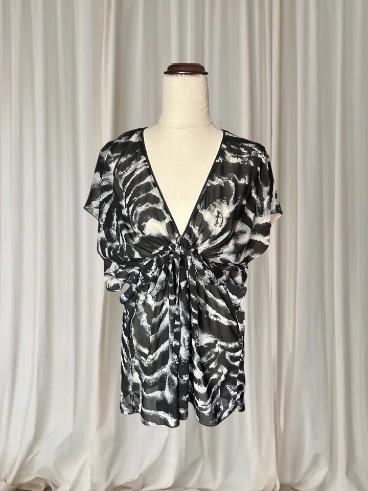 Vintage Y2k Wayne Cooper Resort Sheer Swim Cover Up Black AU10 - Image 1
