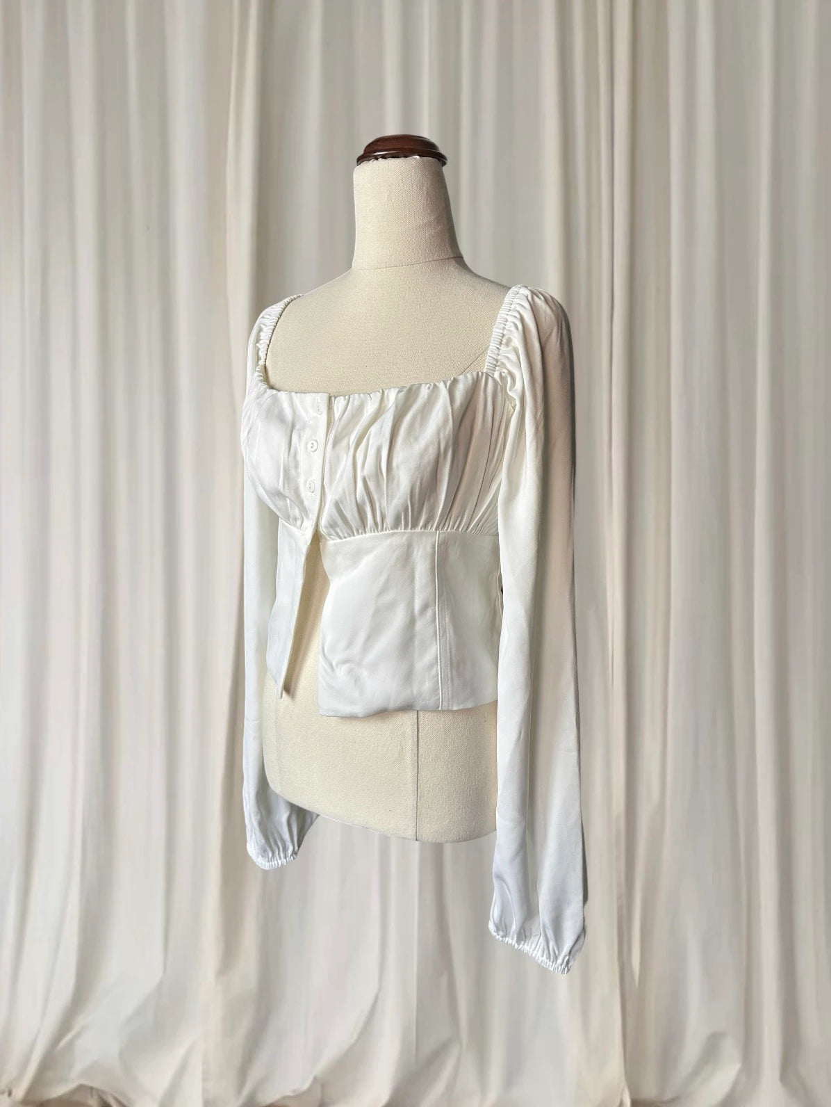 Perfect Stranger Lucy Long Sleeve Blouse - White Ruched Square Neck Top M - Image 3