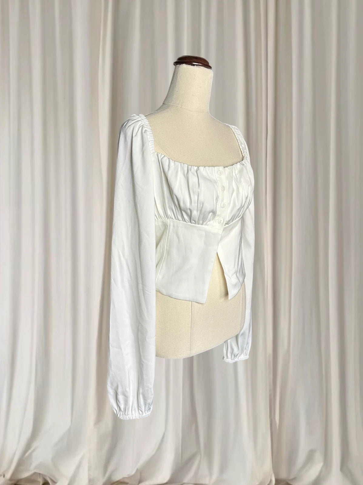 Perfect Stranger Lucy Long Sleeve Blouse - White Ruched Square Neck Top M - Image 2