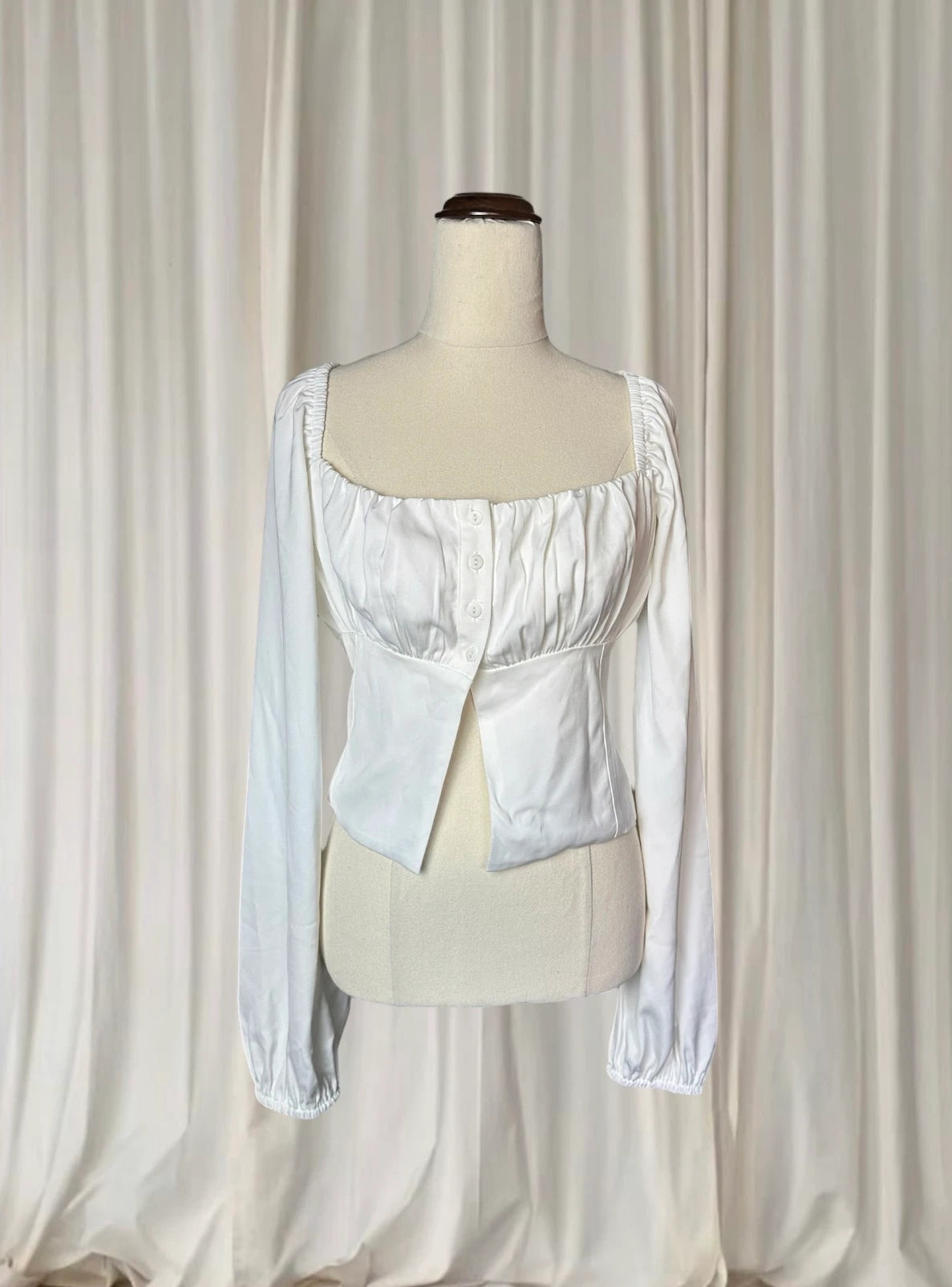 Perfect Stranger Lucy Long Sleeve Blouse - White Ruched Square Neck Top M - Image 1