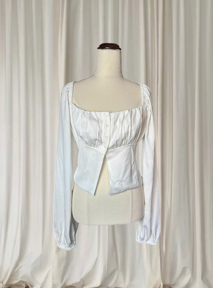 Perfect Stranger Lucy Long Sleeve Blouse - White Ruched Square Neck Top M - Image 1