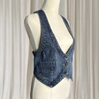 Vintage Denim Vest - Classic Dark Blue Tailored Waistcoat M - Image 3