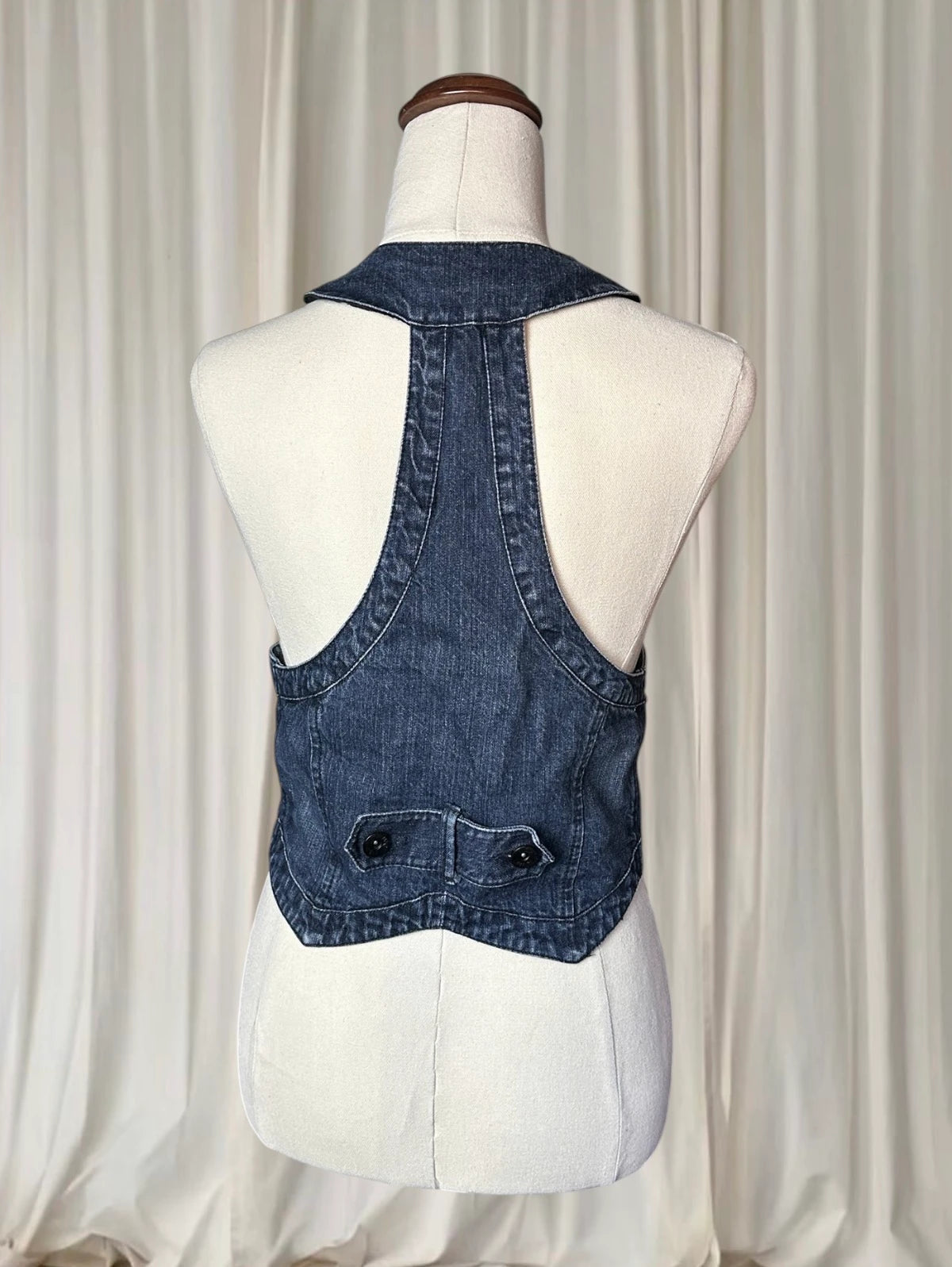Vintage Denim Vest - Classic Dark Blue Tailored Waistcoat M - Image 5