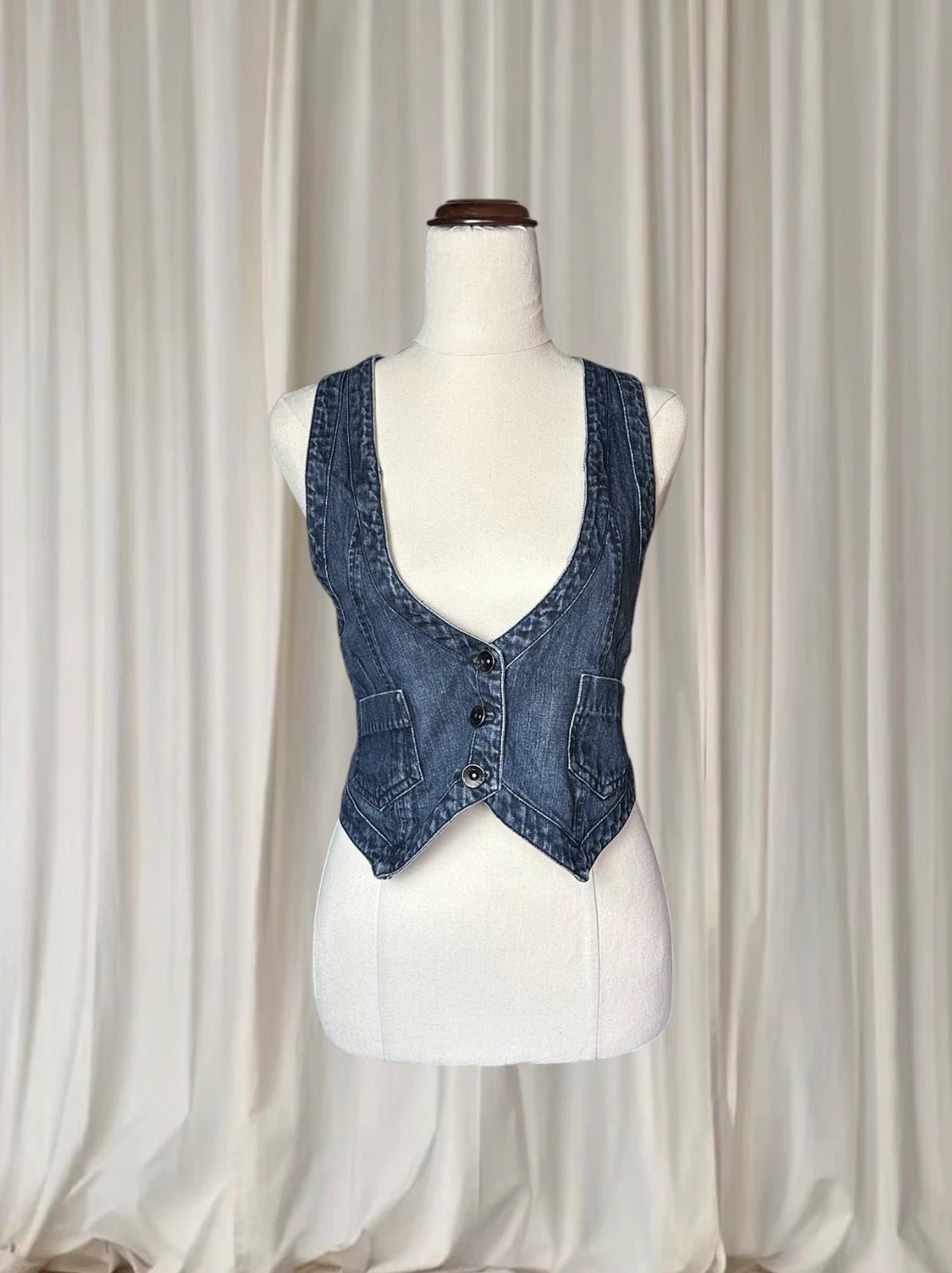 Vintage Denim Vest - Classic Dark Blue Tailored Waistcoat M - Image 1