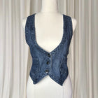 Vintage Denim Vest - Classic Dark Blue Tailored Waistcoat M - Image 2