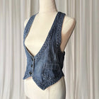 Vintage Denim Vest - Classic Dark Blue Tailored Waistcoat M - Image 4
