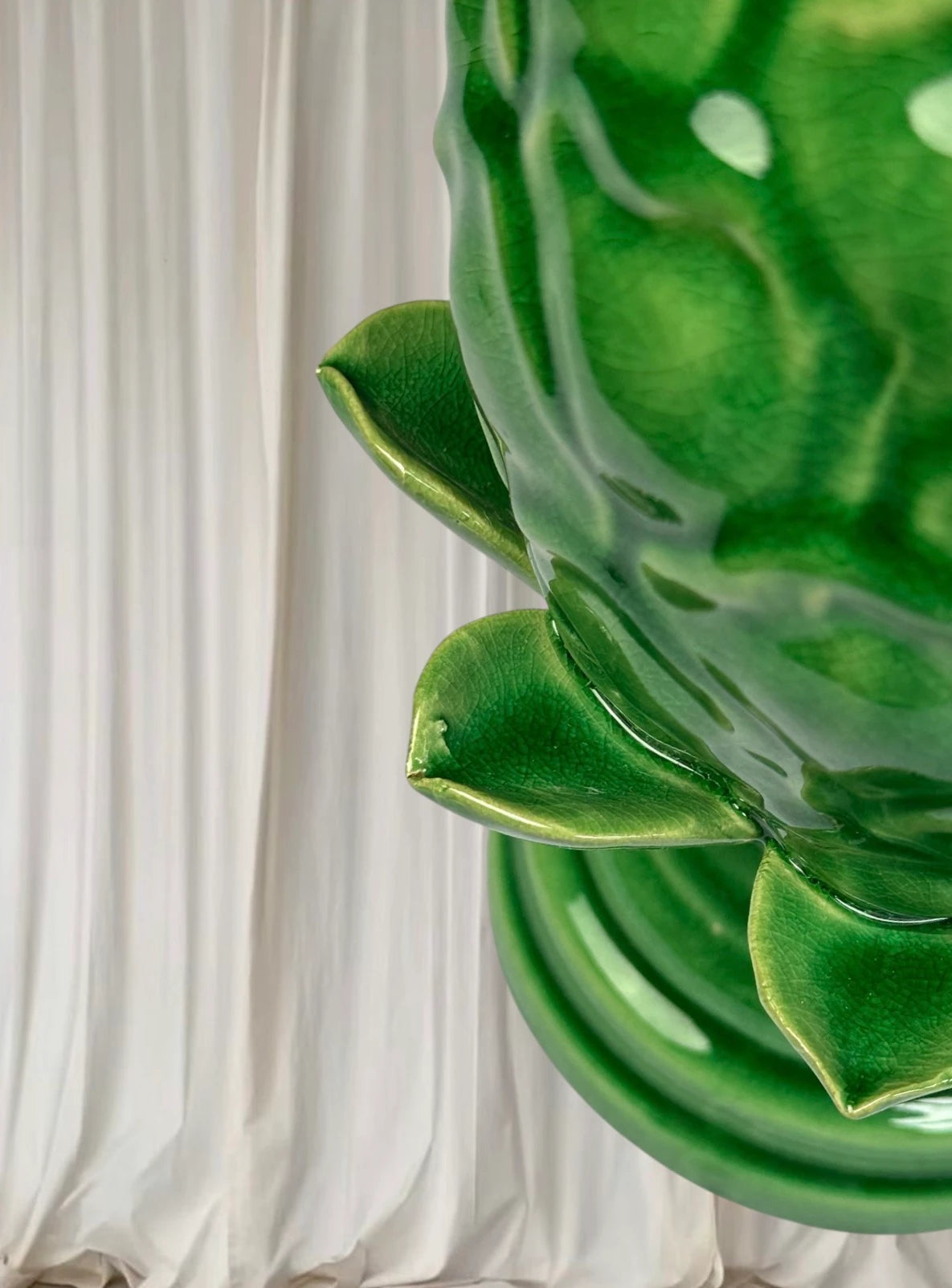 Italian Ceramic Pigna Artichoke Finial Statues - Set Of Two Green Home Decor - Image 6