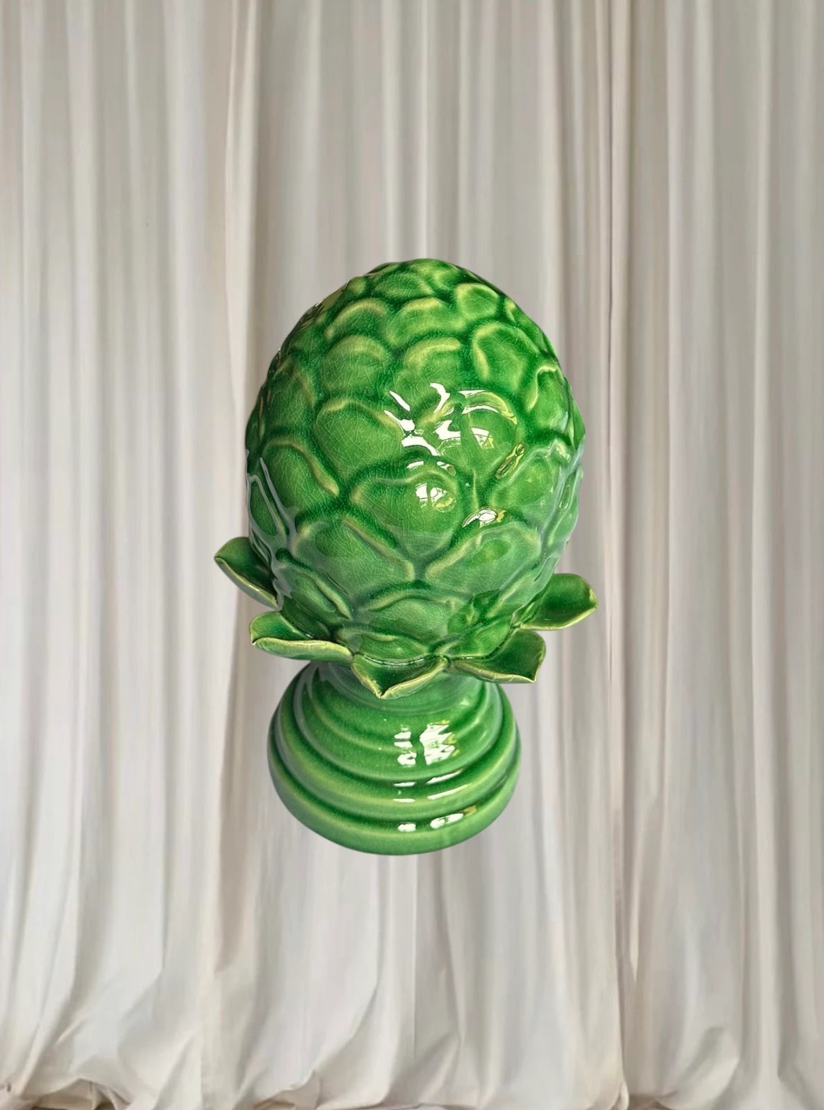 Italian Ceramic Pigna Artichoke Finial Statues - Set Of Two Green Home Decor - Image 4