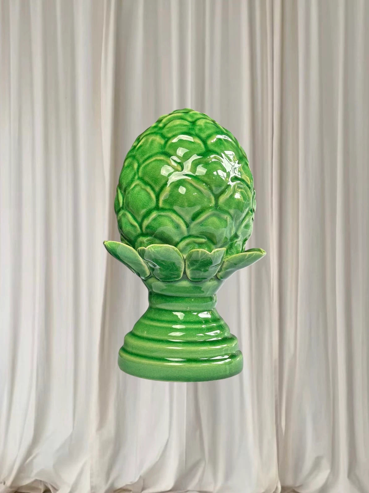 Italian Ceramic Pigna Artichoke Finial Statues - Set Of Two Green Home Decor - Image 5