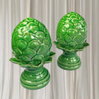 Italian Ceramic Pigna Artichoke Finial Statues - Set Of Two Green Home Decor - Image 2