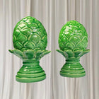 Italian Ceramic Pigna Artichoke Finial Statues - Set Of Two Green Home Decor - Image 1