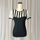 REVIEW Vintage Striped Ruffle Detail Blouse - Black and White Puff Sleeve Top - Image 1
