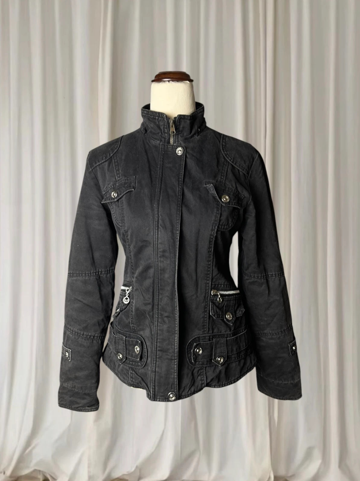 Vintage Grunge Fu Hua Nian Utility Field Jacket - Black Layering Piece S - Image 1