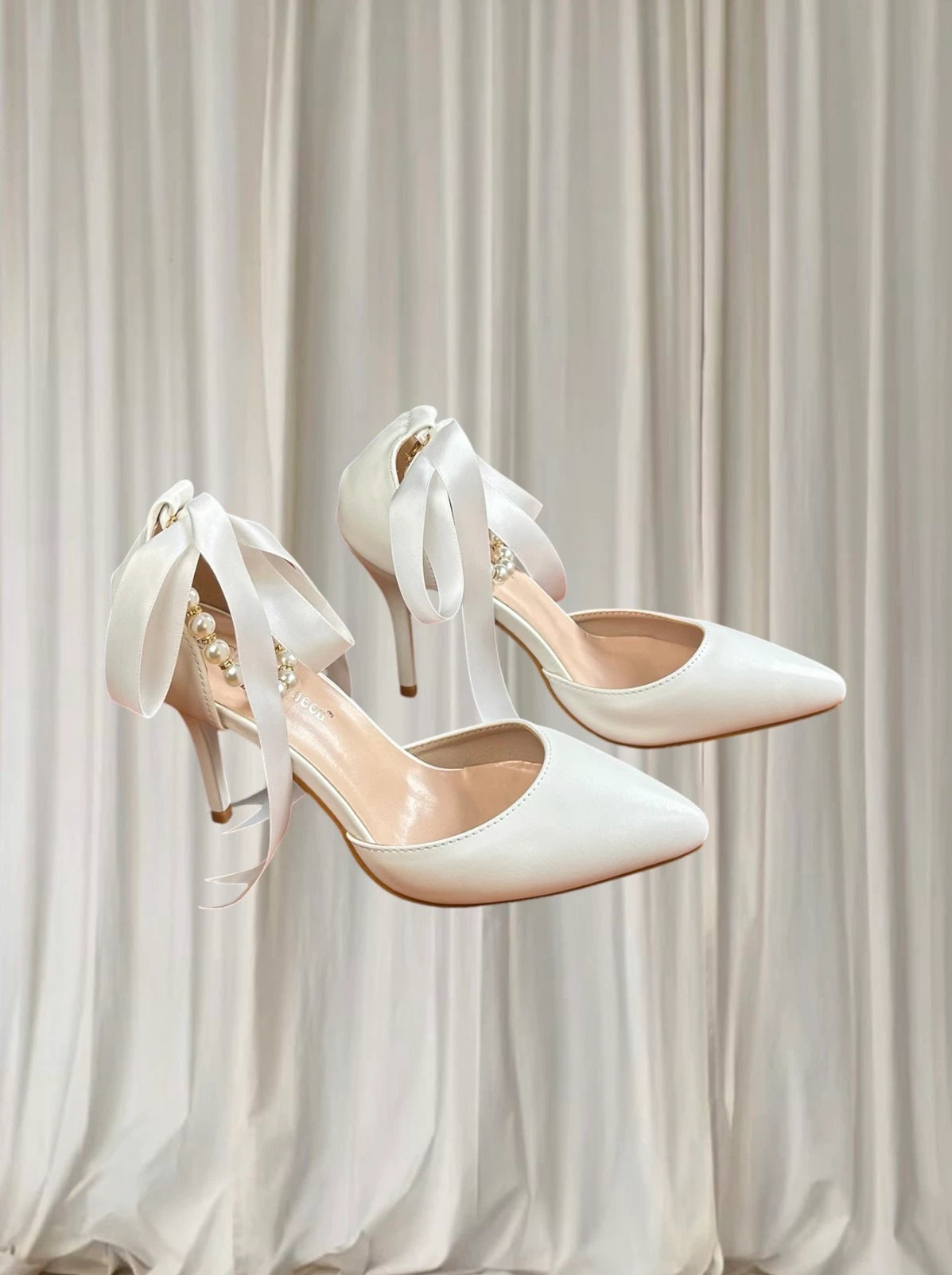 Crystal Queen Stiletto Heels - White Pearl And Ribbon Bridal Design 38 New - Image 1