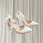 Crystal Queen Stiletto Heels - White Pearl And Ribbon Bridal Design 38 New - Image 1