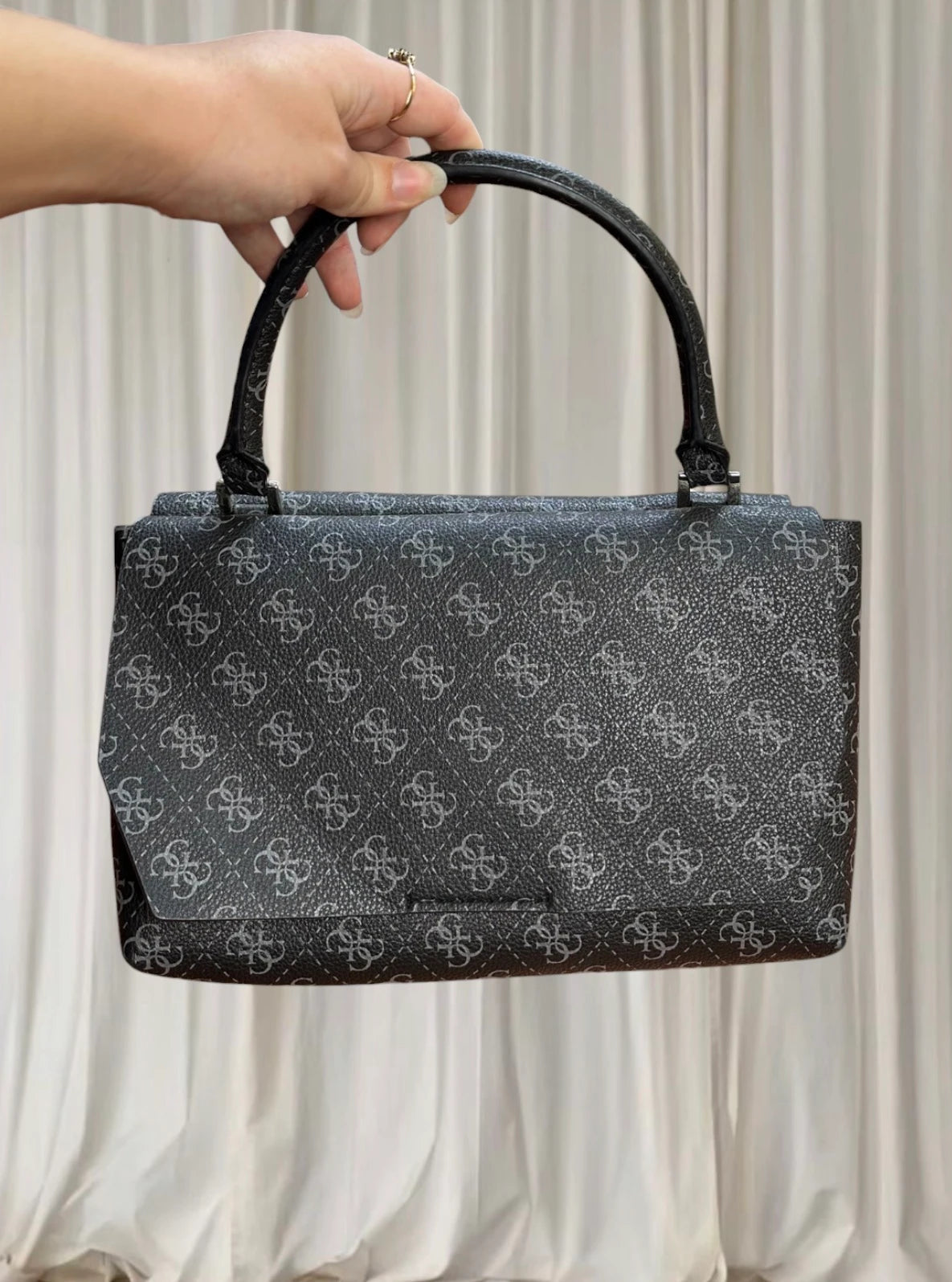 GUESS Monogram Grey Top Handle Bag - Iconic Logo Print - Image 2