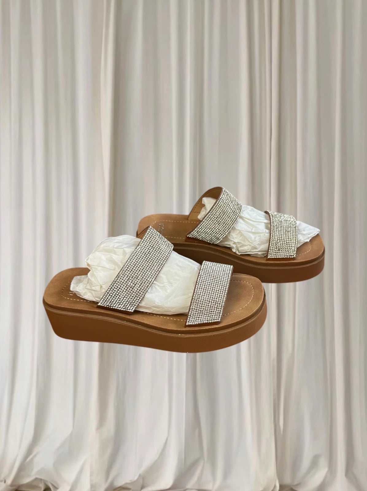 Novo Rhinestone Platform Slide Sandals - Sparkling Silver AU 7 - Image 2