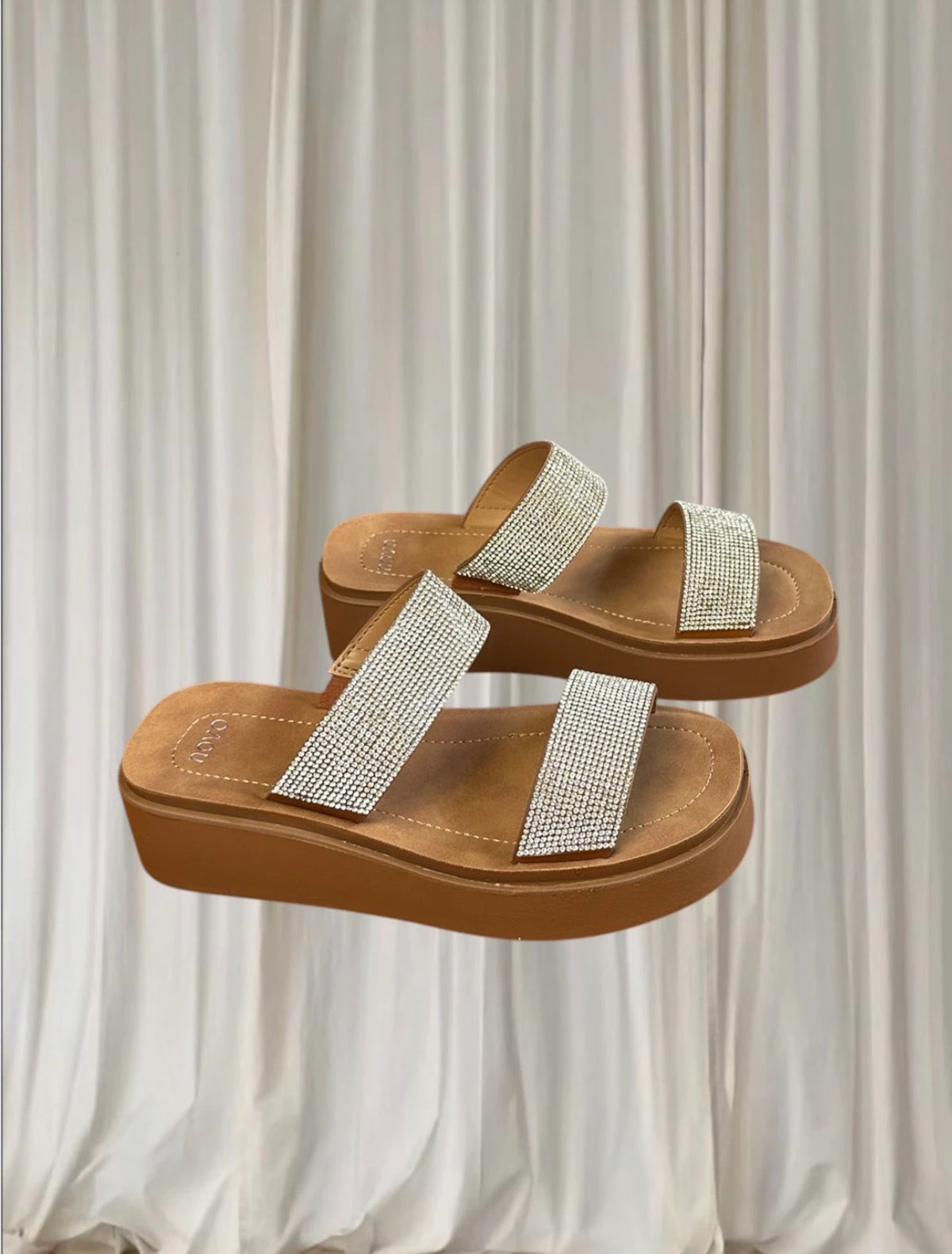 Novo Rhinestone Platform Slide Sandals - Sparkling Silver AU 7 - Image 1