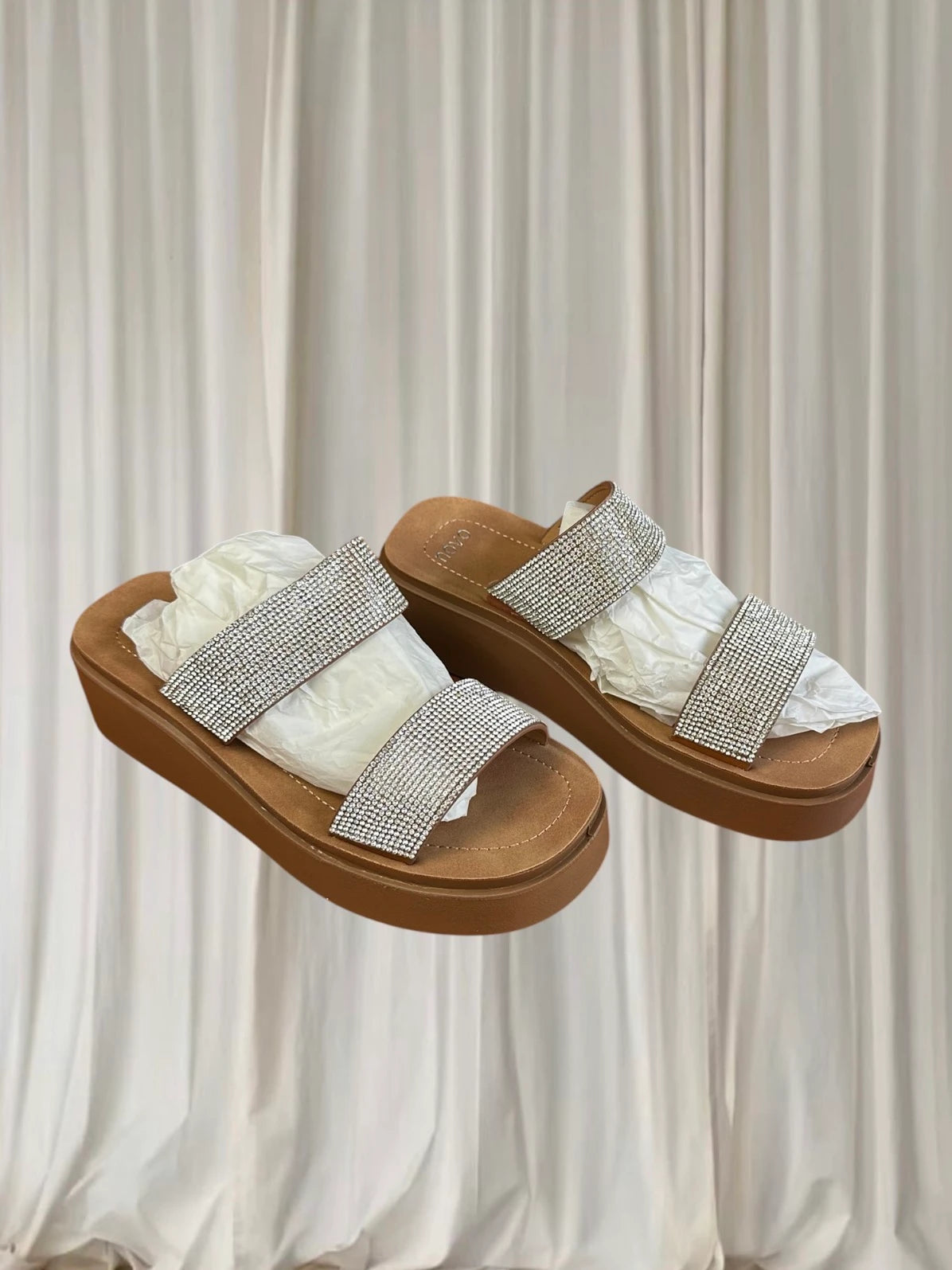 Novo Rhinestone Platform Slide Sandals - Sparkling Silver AU 7 - Image 3