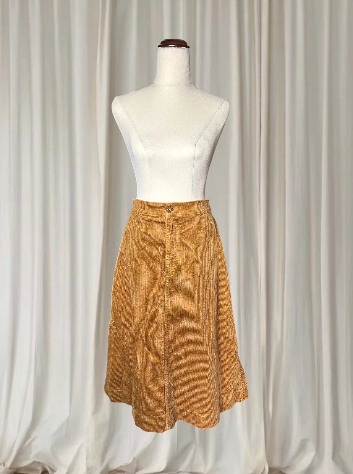UNIQLO Cotton Corduroy A-Line Midi Skirt - Mustard Brown Size 24 XS - Image 1