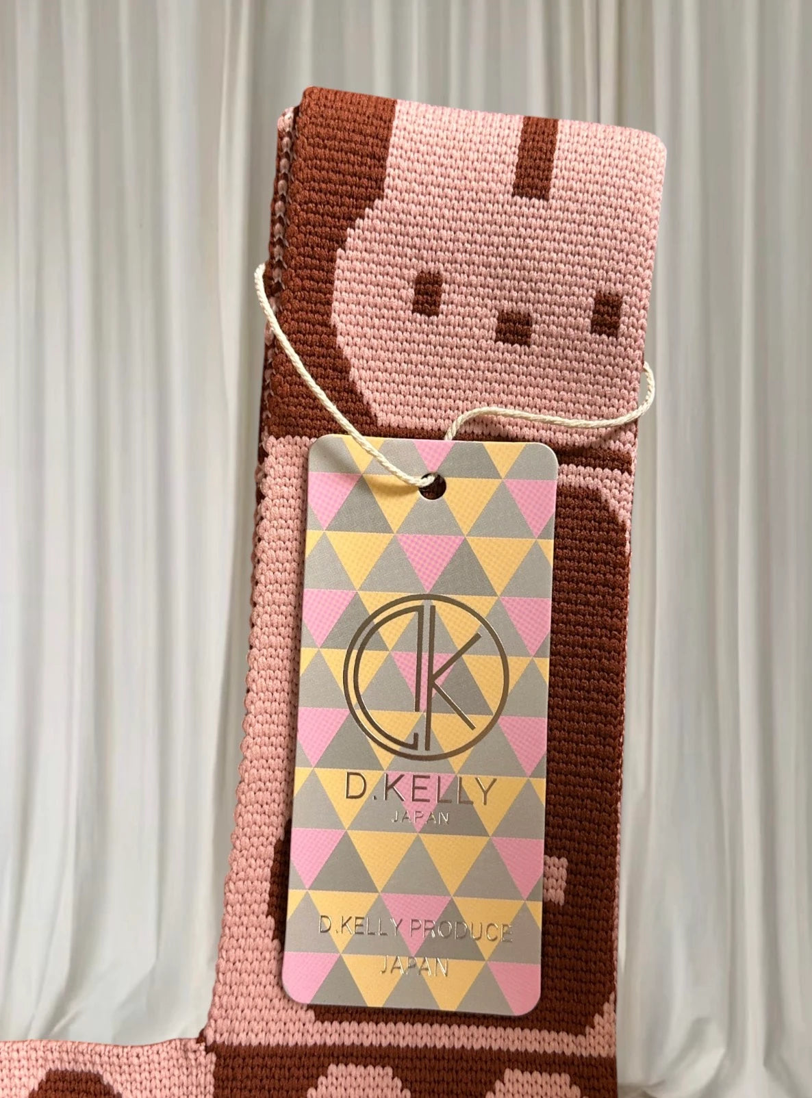 D.Kelly Japan Rabbit Bunny Knit Tote Bag - Pink and Brown Checkerboard. Miffy Style - Image 4