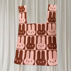 D.Kelly Japan Rabbit Bunny Knit Tote Bag - Pink and Brown Checkerboard. Miffy Style - Image 6