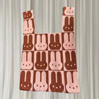 D.Kelly Japan Rabbit Bunny Knit Tote Bag - Pink and Brown Checkerboard. Miffy Style - Image 1