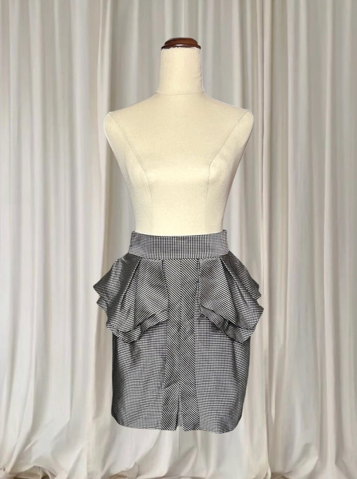 Cue Gingham Peplum Pencil Skirt - Tailored Black and White Check AU6 XS - Image 1