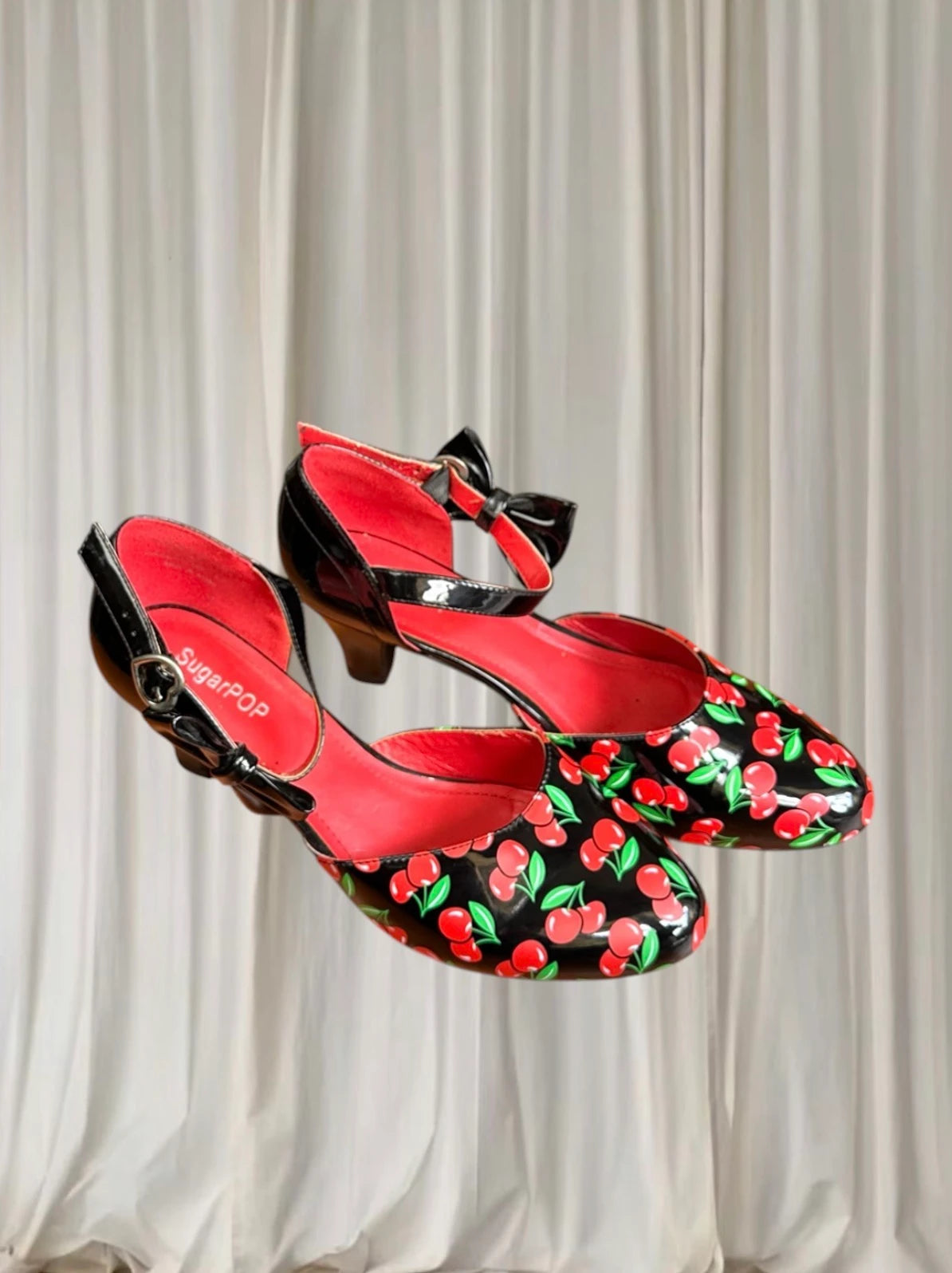 SugarPOP Morello Cherry Black Patent Bow Kitten Heels AU9 - Image 2
