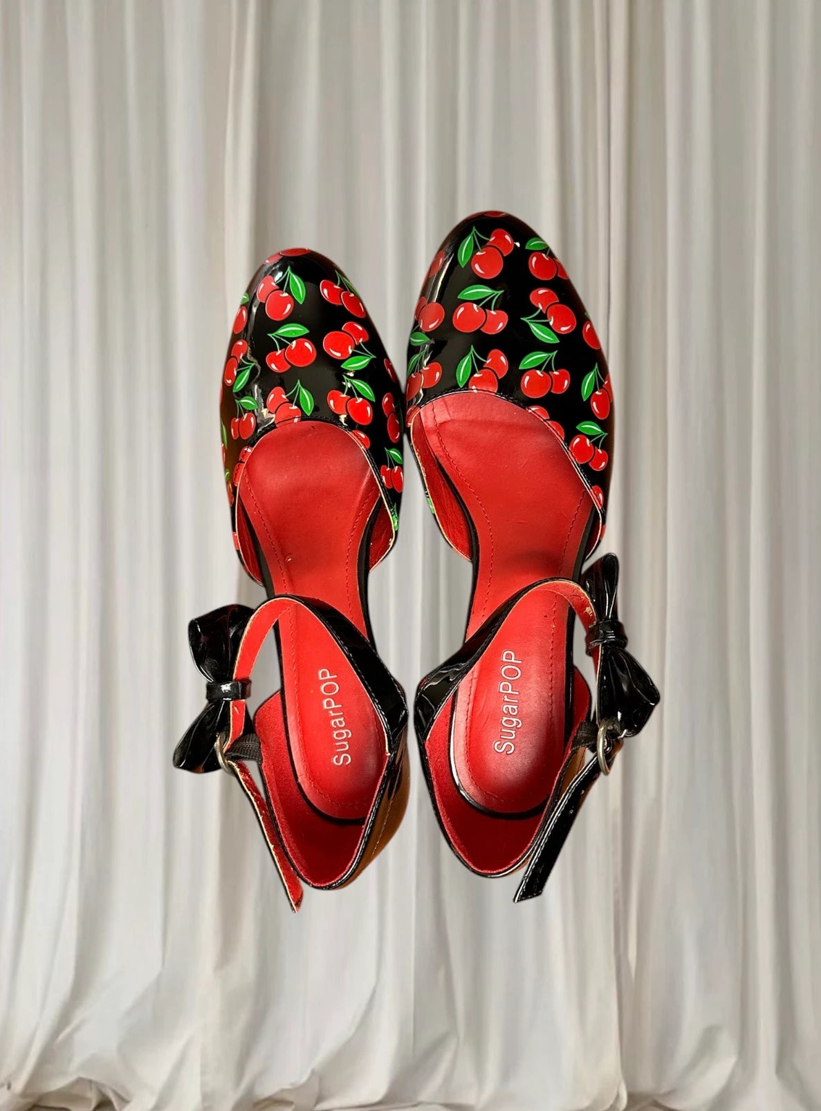 SugarPOP Morello Cherry Black Patent Bow Kitten Heels AU9 - Image 3