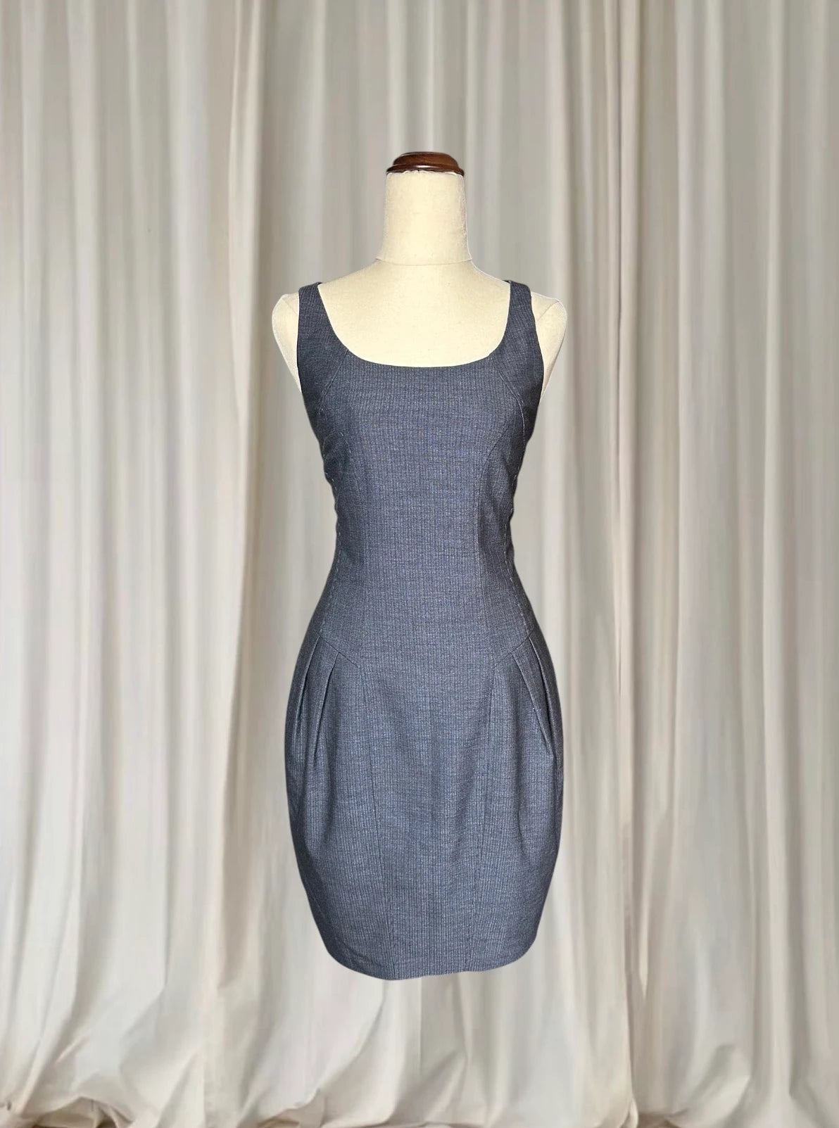 Grey Pinstripe Sleeveless Sheath Dress - Tailored Office Wear AU8 - Image 1
